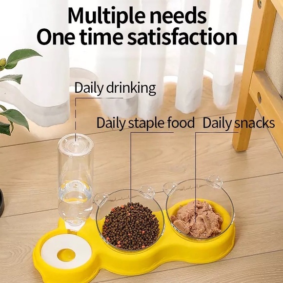 🌺HP🌈 Dog cat pet food water bowl 3 in 1 set feeder automatic water bottle Bear - Picture 7 of 10
